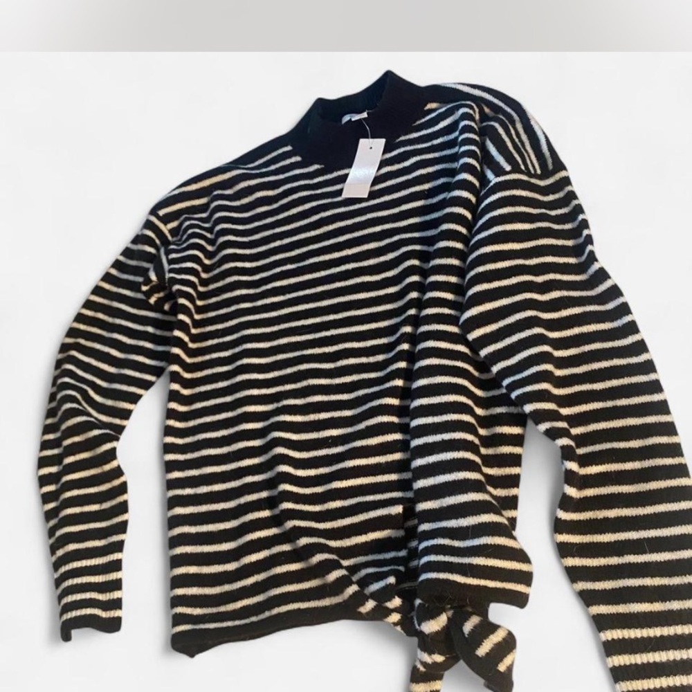 NWT Loft Bold Black & White Striped Knot Sweater Sz XS glam/preppy/maximalist